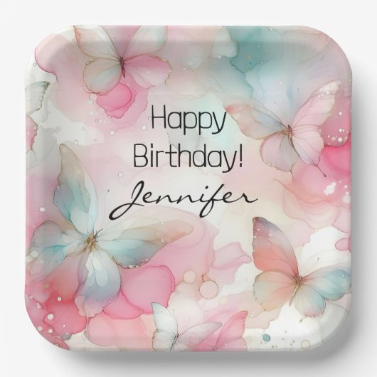 バースデーパーティーバタフライ紙プレート ペーパープレート (正面)