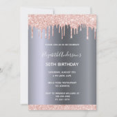 バースデーパーティーバラ金ゴールドグリッタードリップスシルバー 招待状 (正面)