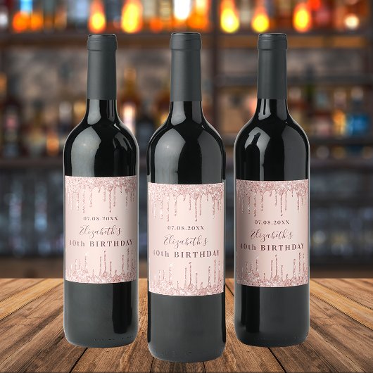 バースデーパーティーバラ金ゴールドグリッターモノグラムラグジュアリー ワインラベル