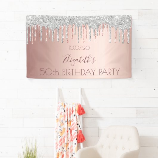 バースデーパーティーバラ金ゴールドグリッター銀の輝き 横断幕 (インサイチュ)