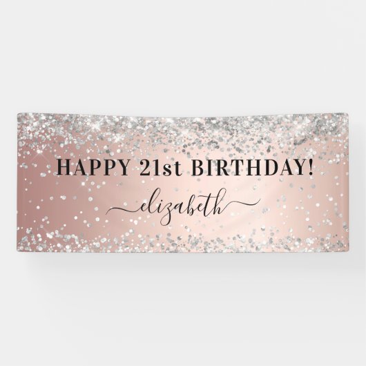 バースデーパーティーバラ金ゴールドシルバーグリッタースパークル 横断幕 (横)