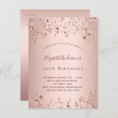 バースデーパーティーバラ金ゴールドスターの振りかけガーリーる インビテーションポストカード (正面/裏面)