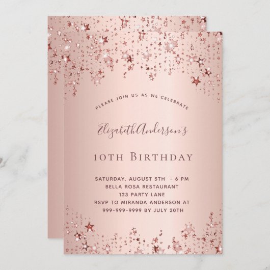 バースデーパーティーバラ金ゴールドスターの振りかけガーリーる 招待状 (正面/裏面)