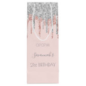 バースデーパーティーバラ金ゴールドピンクグリッター銀 ワインギフトバッグ (裏面)