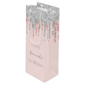 バースデーパーティーバラ金ゴールドピンクグリッター銀 ワインギフトバッグ (正面アングル)