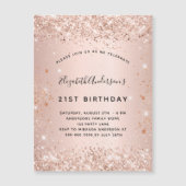 バースデーパーティーバラ金ゴールド赤面グリッターラグジュアリー マグネット招待状 (正面)