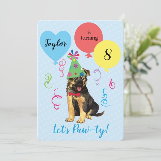 バースデーパーティーバルーンドイツの羊飼い招待状 招待状 (スタンド正面)