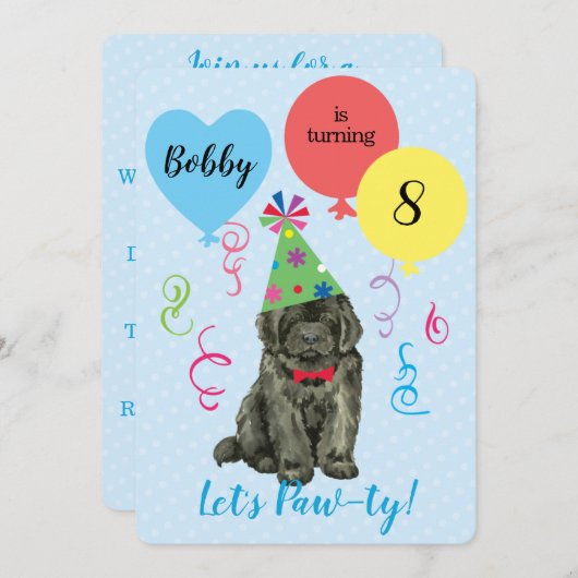 バースデーパーティーバルーンニューファンドランド招待状 招待状 (正面/裏面)