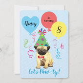 バースデーパーティーバルーンパグ招待状 招待状 (正面)