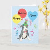 バースデーパーティーバルーンピットブルテリア カード (黄色い花)