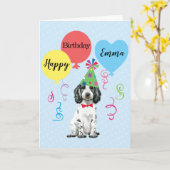 バースデーパーティーバルーン英語コッカースパニエル犬 カード (黄色い花)