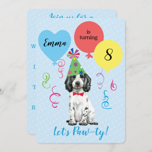バースデーパーティーバルーン英語コッカースパニエル犬 招待状 (正面/裏面)