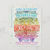 バースデーパーティーバンドコンサートチケットネオンレトロ70s ポストカード (正面/裏面)