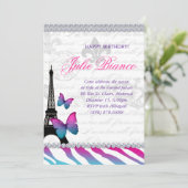 バースデーパーティーパリカードエッフェルタワーバタフライ 招待状 (スタンド正面)