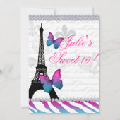 バースデーパーティーパリカードエッフェルタワーバタフライ 招待状 (裏面)