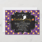 バースデーパーティーパープルキャンディーコーン幽霊招待状 招待状 (正面)