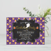 バースデーパーティーパープルキャンディーコーン幽霊招待状 招待状 (スタンド正面)