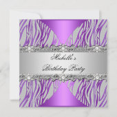 バースデーパーティーパープルシルバーグレーパールダイヤモンド 招待状 (正面)