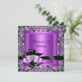 バースデーパーティーパープルシルバーブラックボウ 招待状 (スタンド正面)