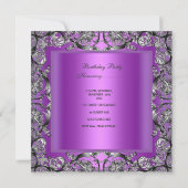 バースデーパーティーパープルシルバーブラックボウ 招待状 (裏面)