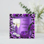 バースデーパーティーパープルヒョウ黒い靴 招待状 (スタンド正面)