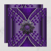 バースデーパーティーパープルビーズ 招待状 (正面/裏面)