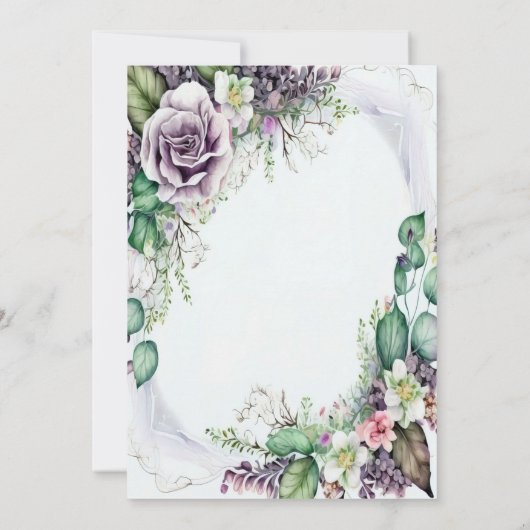 バースデーパーティーパープルフローラグリーンエレガントリーフ 招待状 (裏面)