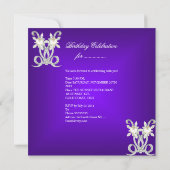 バースデーパーティーパープルホワイトシルバーパールジュエル 招待状 (裏面)
