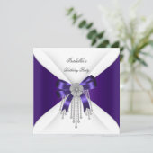 バースデーパーティーパープルボウシルバーホワイトダイヤモンド 招待状 (スタンド正面)