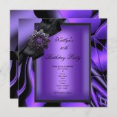 バースデーパーティーパープル抽象芸術ジュエルブラックボウ 招待状 (正面/裏面)