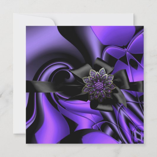 バースデーパーティーパープル抽象芸術ジュエルブラックボウ 招待状 (裏面)