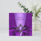 バースデーパーティーパープル薄紫シルバージュエルボウ2 招待状 (スタンド正面)