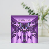 バースデーパーティーパープル薄紫蝶 招待状 (スタンド正面)