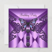 バースデーパーティーパープル薄紫蝶 招待状 (正面)