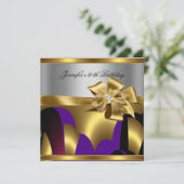 バースデーパーティーパープル金ゴールドシルバーグレー抽象芸術 招待状 (スタンド正面)