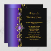 バースデーパーティーパープル金ゴールドブラック 招待状 (正面/裏面)