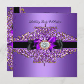 バースデーパーティーパープル金ゴールド宝石画像 招待状 (正面/裏面)