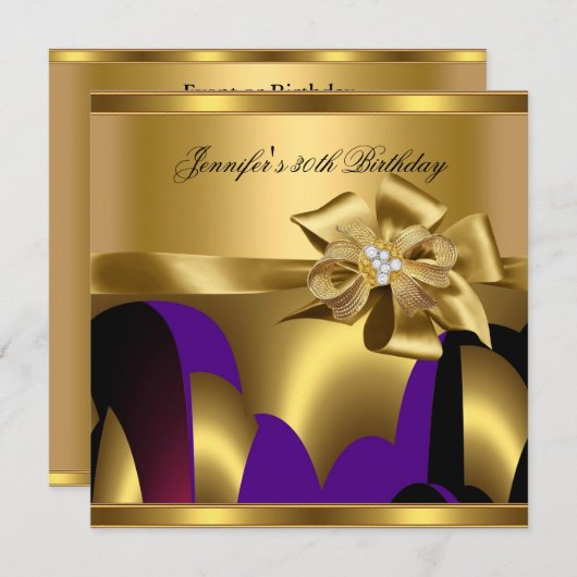 バースデーパーティーパープル金ゴールド抽象芸術 招待状 (正面/裏面)