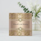 バースデーパーティーパールコーヒークリーム金ゴールド 招待状 (スタンド正面)