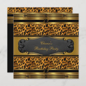 バースデーパーティーヒョウアニマルプリント金ゴールドブラック 招待状 (正面/裏面)
