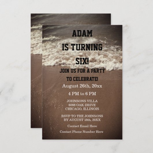 バースデーパーティービーチ航海の海屋外カスタム 招待状 (正面/裏面)