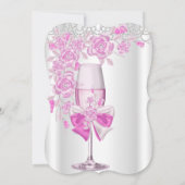 バースデーパーティーピンクかわいらしローズシャンパン 招待状 (裏面)