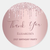 バースデーパーティーピンクほこりっぽいバラグリッターありがとう ラウンドシール (正面)