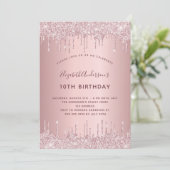 バースデーパーティーピンクほこりっぽいバラグリッターラグジュアリー 招待状 (スタンド正面)