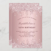 バースデーパーティーピンクほこりっぽいバラグリッターラグジュアリー 招待状 (正面/裏面)