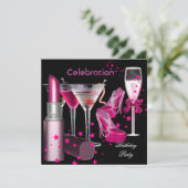 バースデーパーティーピンクシャンパンドリンク 招待状 (スタンド正面)