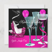 バースデーパーティーピンクシューフリートワインスティレット 招待状 (正面)