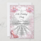 バースデーパーティーピンクシルバーウィンターワンダーランドの靴 招待状 (正面)