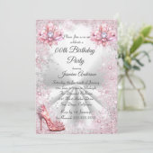 バースデーパーティーピンクシルバーウィンターワンダーランドの靴 招待状 (スタンド正面)