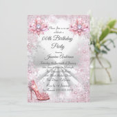 バースデーパーティーピンクシルバーウィンターワンダーランドの靴 招待状 (スタンド正面)